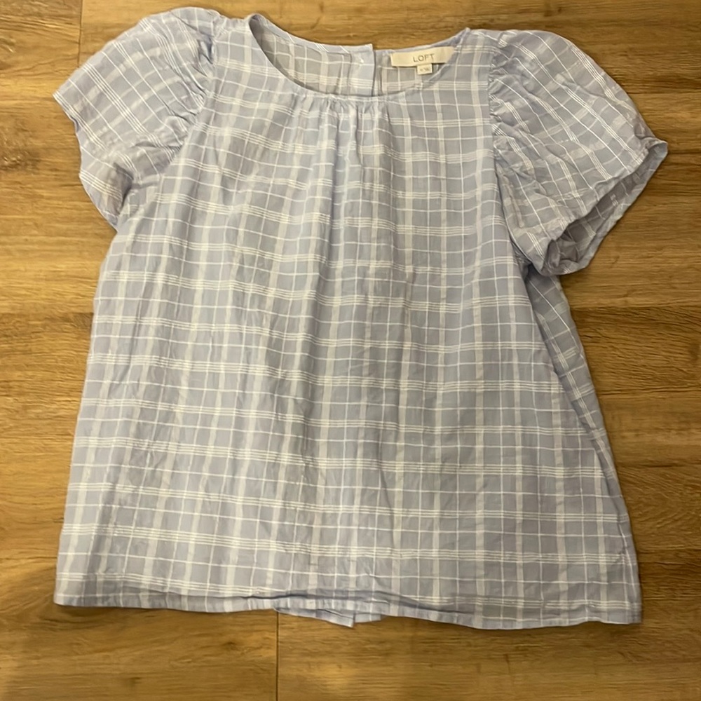 Loft Blue and white checked top. Buttoned up back Size Medium